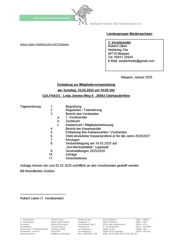 Einladung zur Mitgliederversammlung GM 2025